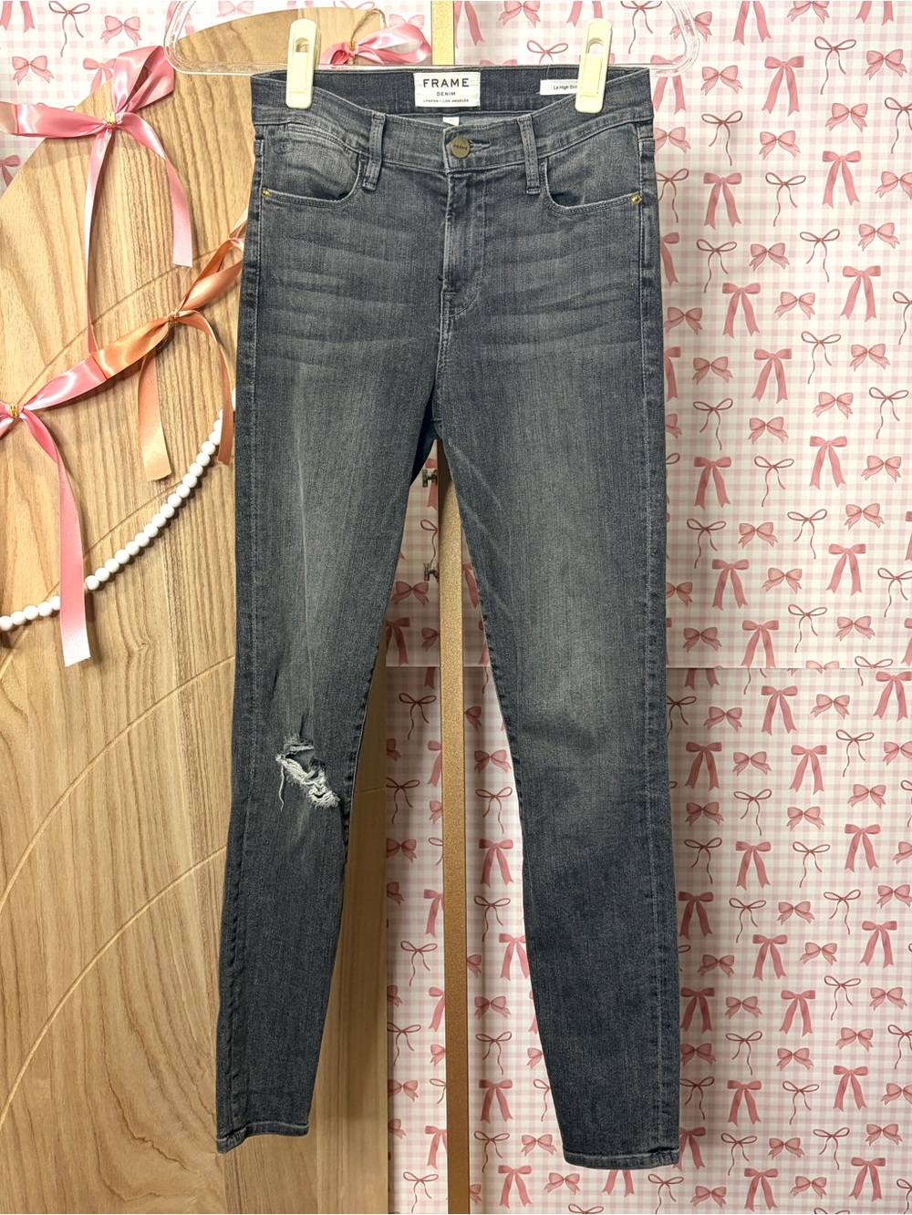 Frame Denim Le High Women's Central Charcoal Gray Distressed Skinny Jeans 26